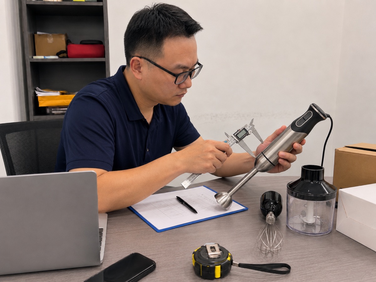 Kevin reviewing sourcing samples at a desk for Kitmu Sourcing