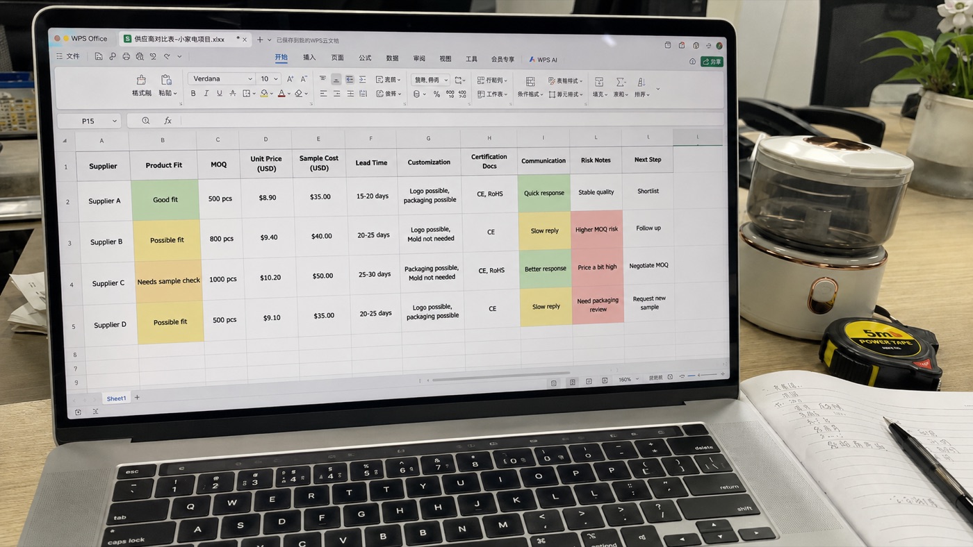 Sample inspection checklist used to compare sourcing details and risk notes
